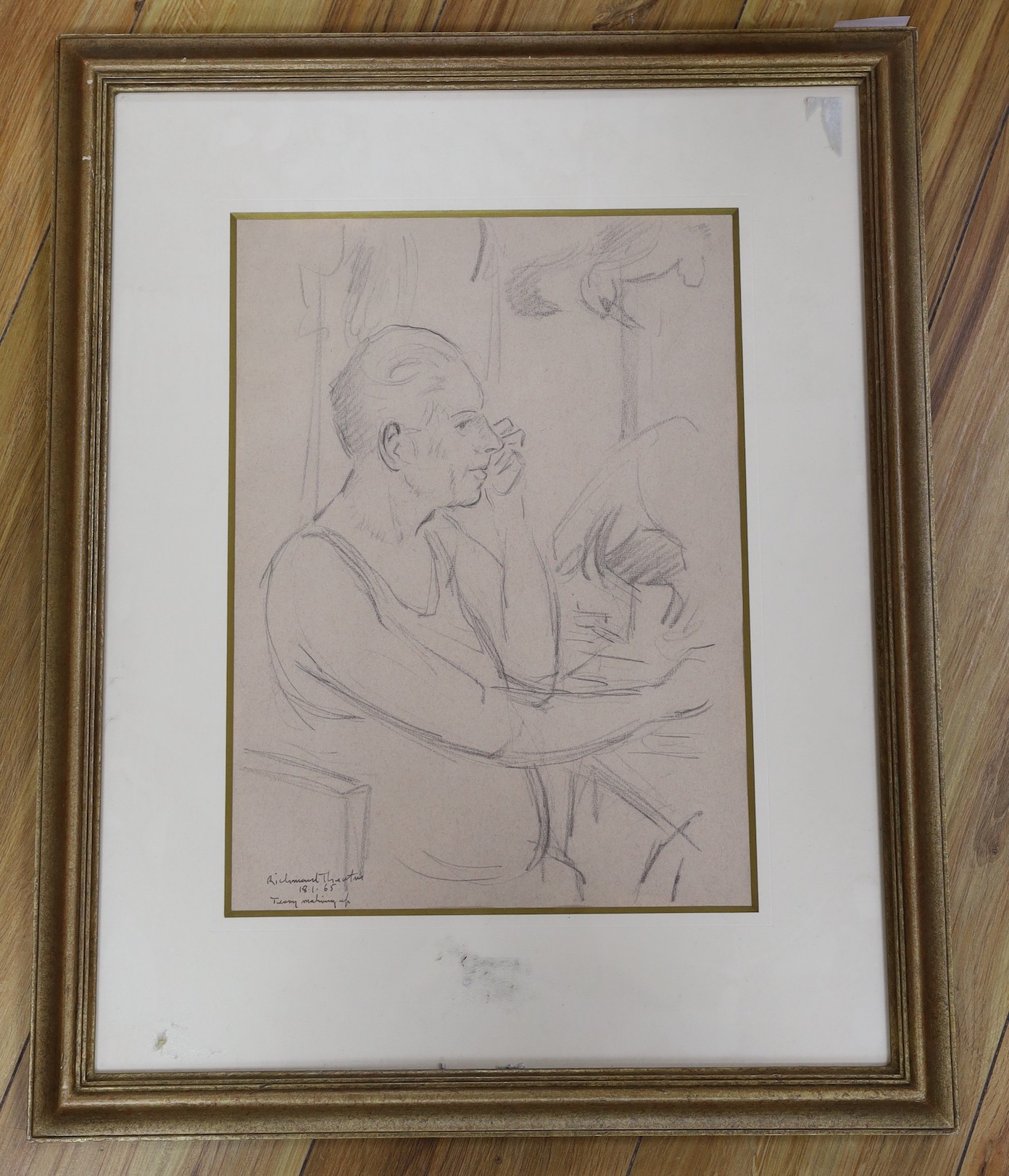 Clifford Hall (1904-1973), pencil drawing, 'Richmond Theatre 18.1.65, Terry Making Up', signed and dated, 37 x 27cm